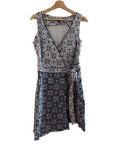Tommy Hilfiger Womens Sleeveless Wrap Dress L Black & White Floral Print Made In