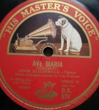 John McCormack & Fritz Kreisler (skrzypce) "Ave Maria" angielski tenor HMV 78 obr./min 12" 