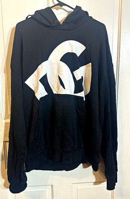 Dolce & Gabbana DG Black and White Logo Pullover Hoodie Pockets Men Size XL