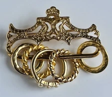 Vintage Bar Pin Brooch Dangling Rings  2" Engraved Gold Victorian Revival