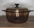 Vintage Corning Ware Visions Amber 4.5L Large Dutch Oven Stock Pot w/Pyrex Lid
