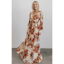 NWT Baltic Born Lydia Fall Floral Maxi Dress Long Sleeve Cream Small