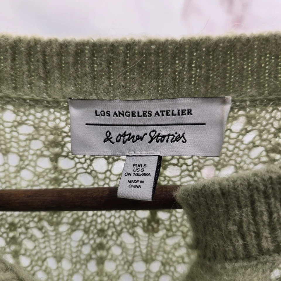 & Other Stories Suéter Mujer Pequeño Cárdigan Verde Tejido Lana Alpaca Corazón  Foto 3 de 4