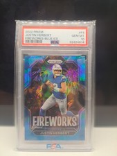 2022 Prizm Justin Herbert Fireworks Blue Ice PSA 10