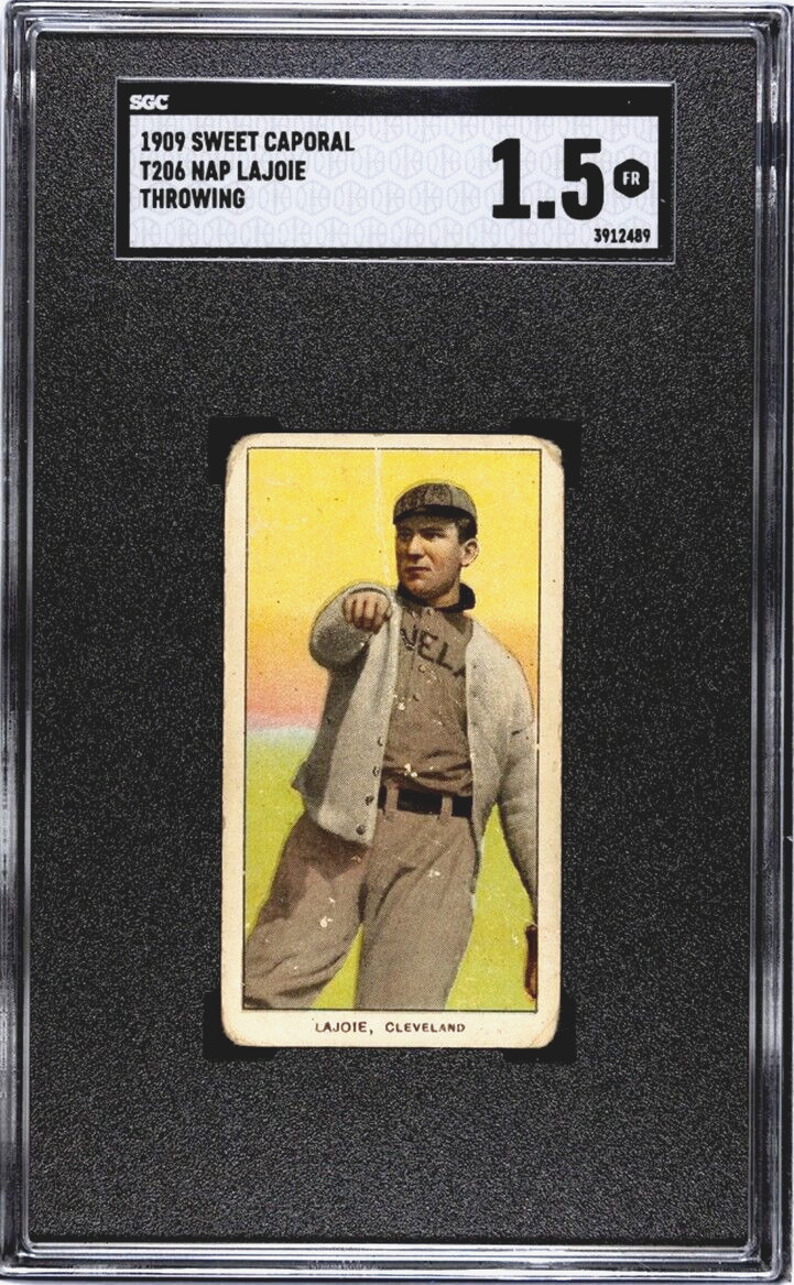 Nap Lajoie 1909 T206 Sweet Caporal Throwing SGC 1.5 Baseball Card Vintage 150/25
