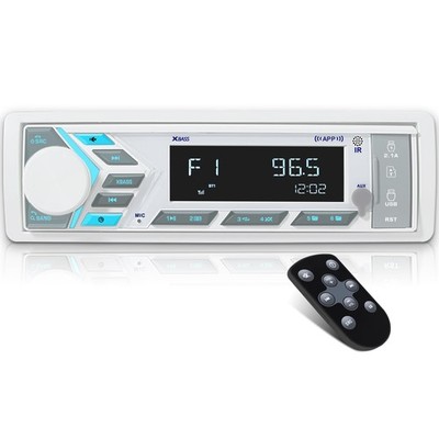 Single Din Marine Radio Bluetooth Boat Stereo Receiver  Push to Talk Assistan...