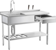 47" 304 Stainless Steel Utility Sink Free-Standing Kitchen Sink W/ Workbench