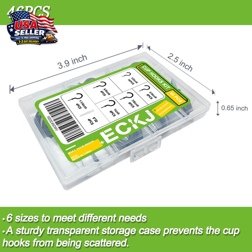 ECKJ Small 4 46pcs Vinyl Coated Cup Hooks Assorted Kit, Black  - Picture 3 of 8