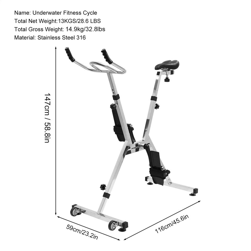 Bicicleta Acuática Piscina Bicicleta Subacuática Acero Inoxidable Ejercicio de Fitness Acuático Foto 3 de 4