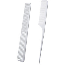 2 Pcs Metal Rat Tail Combs Stainless Steel Flat Top Barber Combs with Metal Pick