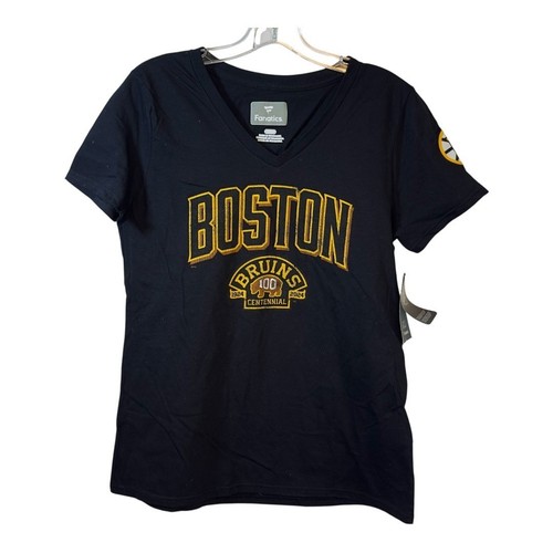 Fanatics Boston Bruins Centennial T-Shirt V-Neck NHL Hockey Tee Women Black SZ M - Picture 2 of 6
