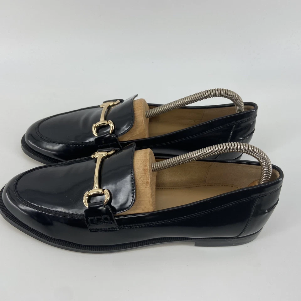 J Crew Shoes Women 9.5 Black Patent Gold Horse Bit Loafer Preppy Classic Slip On - Image 4 of 4