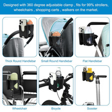 Universal Cup Holder, Stroller Cup Holder with Phone Holder, 360 Rotatable L...