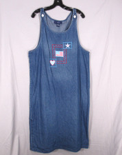 VTG ORIGINAL TY WEAR Denim AMERICAN FLAG Cottagecore OVERALL JUMPER DRESS Sz 16W
