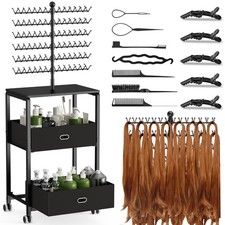 Portable Braiding Hair Rack with Wheels  Storage Drawers,168 Pegs Hair Exten...