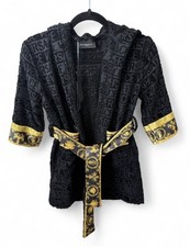 NEW Versace Kids Baroque Hooded Bathrobe Black Gold Size M NWT Authentic Italy