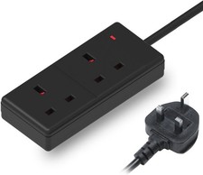 2M 2Gang Socket Extension Lead UK Plug Cable Electric Extension Lead Mains Strip