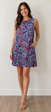 Tommy Hilfiger Dress Pink Blue Paisley Swing Pink Blue Coastal Preppy Size 14