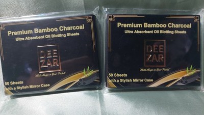 DEEZAR Bamboo Charcoal Oil Blotting Sheets 50 Ultra Absorbent w/ Mirror Case