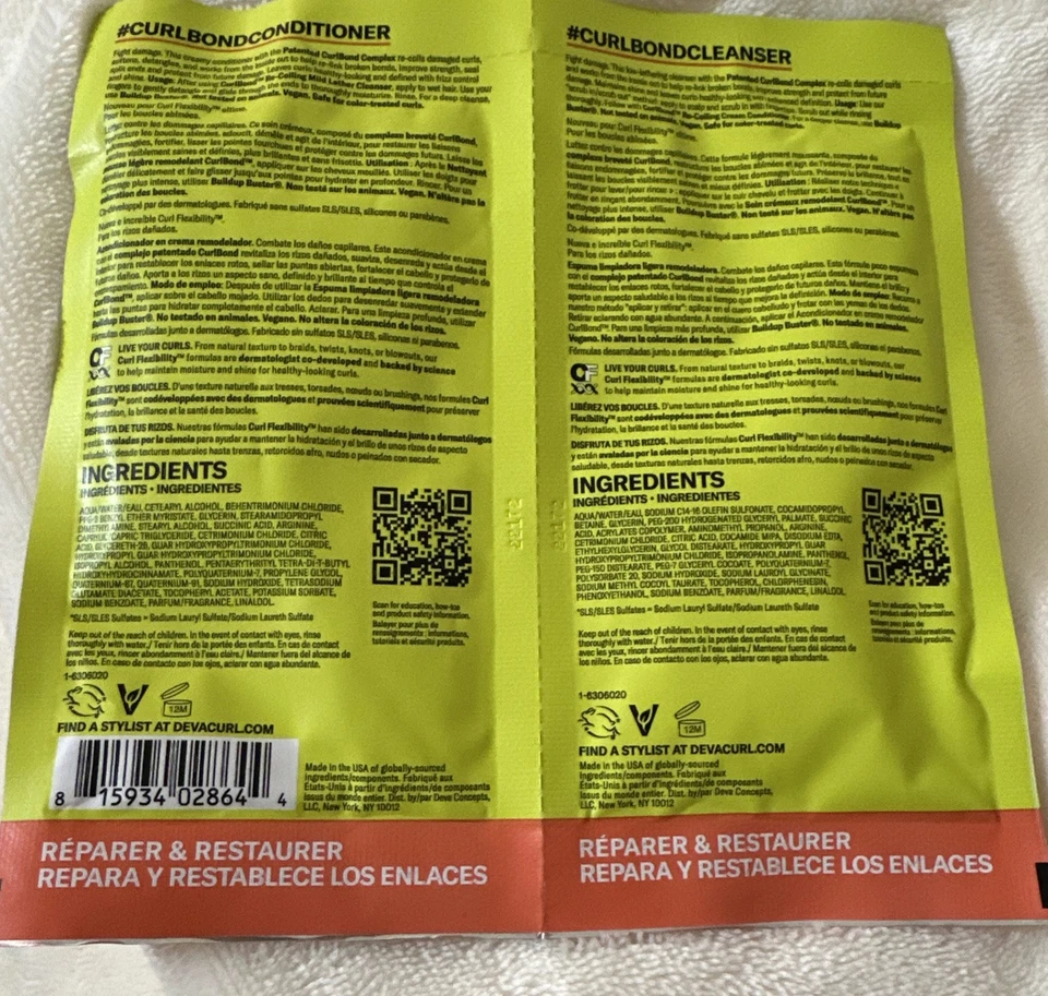 NEW Deva Curl CURLBOND Re-Coiling Cleanser & Cream Conditioner SAMPLE 1 OZ Ea. - Image 2 of 2