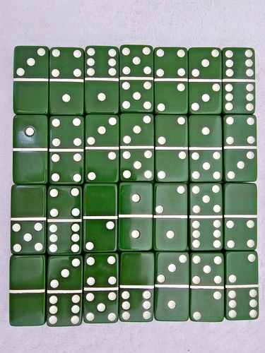 VTG Crisloid “Star-Brite” Dominoes Green Bakelite Catalin Complete w/ Box & Rule - Picture 3 of 12