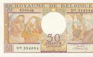 3.4.1956 BELGIUM 50 FRANCS FRENCH FRANCE "N" (( aUNC ))