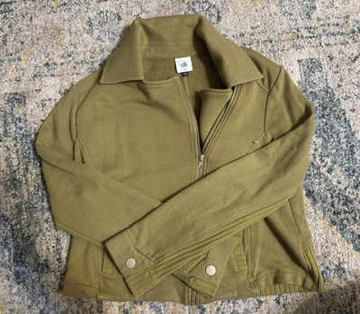 Cabi Women s Green Full-Zip Collared Fleece Cotton Sweatshirt w/ Pockets M