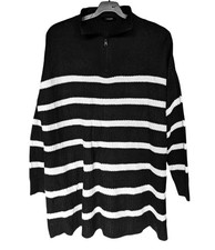 Yours Black & White Stripe Quarter Zip Jumper Oversized Acrylic Knit UK 14-16