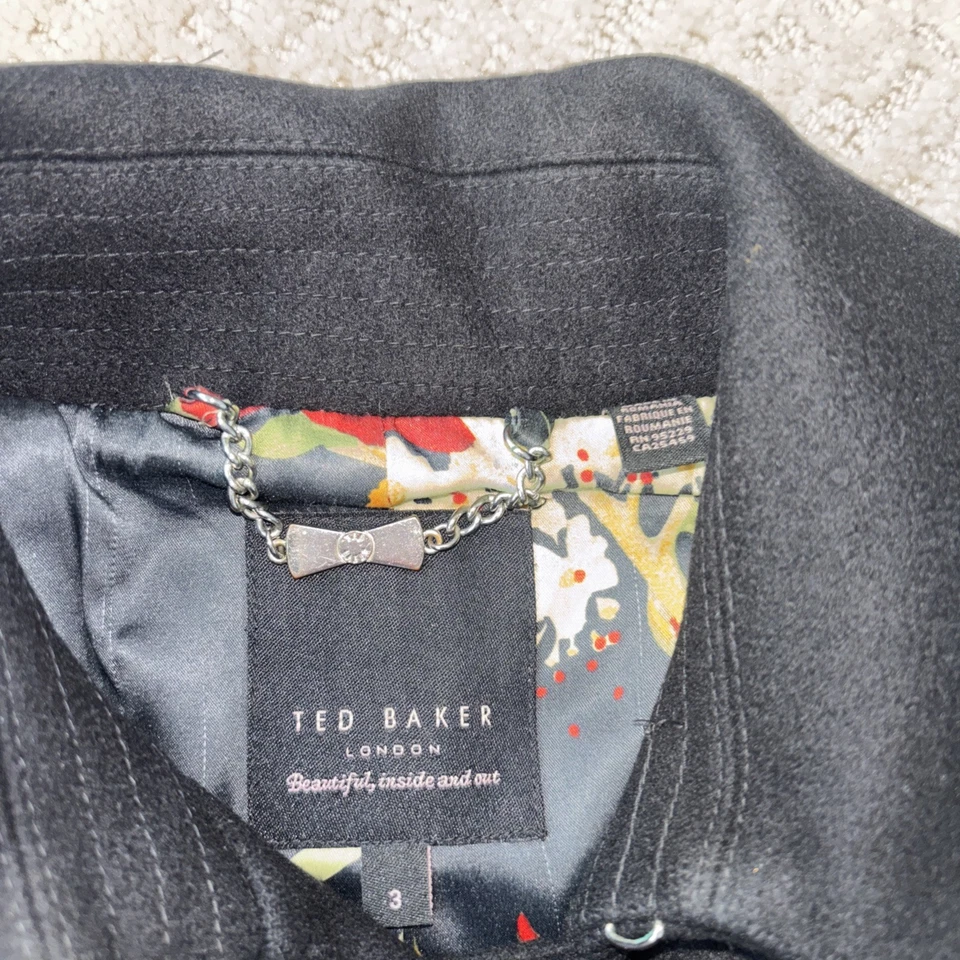 Trench coat Ted Baker Albine falda completa mezcla de lana con cinturón negro talla 3 EE. UU. talla 6-8 Foto 3 de 4