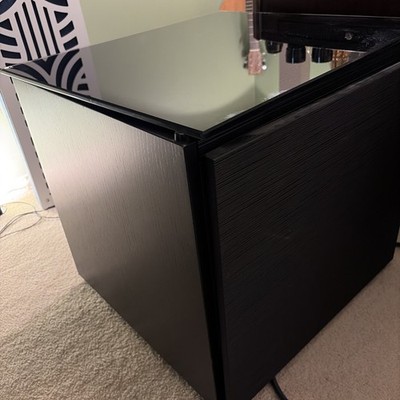 Salamander Designs Subwoofer Cabinet Stand   Piano Black Glass Top