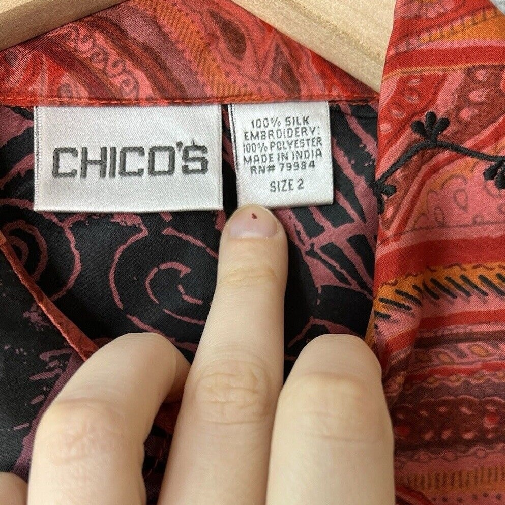 Chicos Button Top Large 2 Silk Patchwork Abstract… - image 4