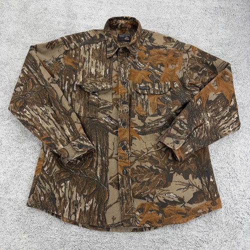 Vintage Rattlers Brand Shirt Mens Large Real Tree Camo Chamois Hunting USA Made
