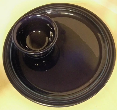 FIESTAWARE  COBALT BLUE WELLED SNACK PLATE w/ DIPPING CUP