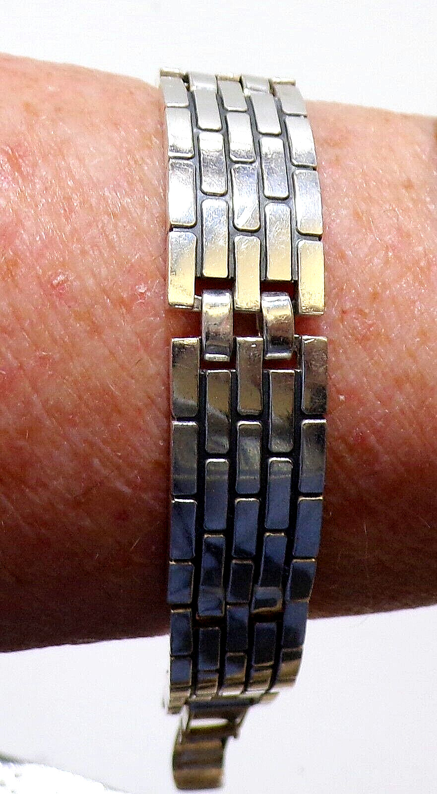 Gorgeous STERLING SILVER Brick Pattern Biker BRAC… - image 7