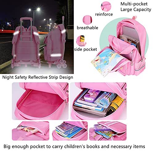 MITOWERMI Rolling Backpack for Girls Cute Trolley Bags Primary School Bookbag...