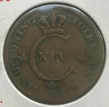 1828 Sweden 1/2 Skilling Coin