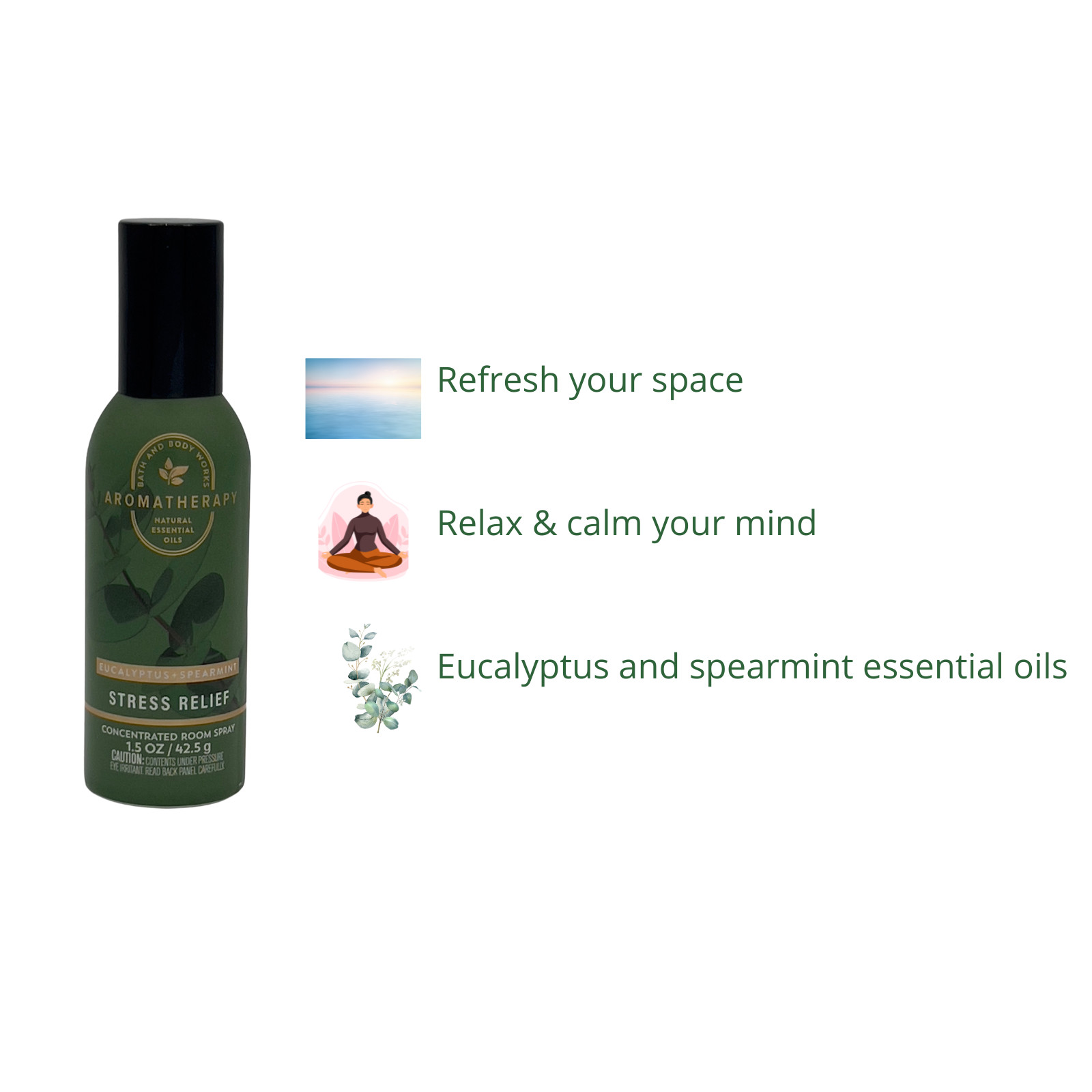 2 Bath & Body Works Stress Relief Eucalyptus Spearmint Concentrated Room Spray