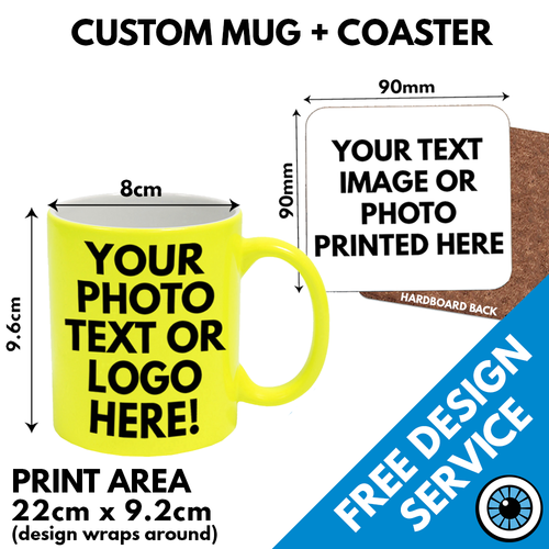 Custom Printed Mugs & Coaster • Personalised Print Cup Logo Image Photo Bulk Mug - Picture 31 of 49