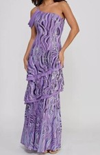 Morgan & Co. Womens Juniors' Purple Sequin Embellished Tiered Gown Dress Size 3