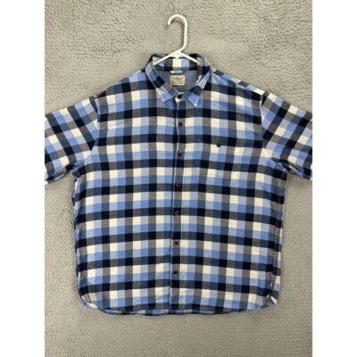 L.L. Bean Shirt Adult 2XL Blue Checkered Traditional Fit Flannel Button Up Mens