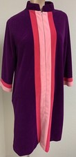 Vanity Fair Womens Vtg Full Zip Up Long Velour Robe Housecoat S 14 Purple Pink
