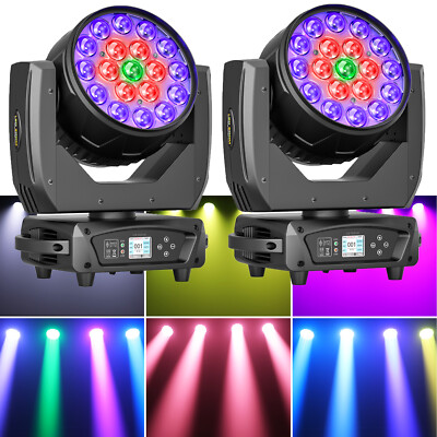 2PCS 19x20W LED RGBW 4-in-1 Zoom Moving Head Stage Light Beam DJ Party Show DMX