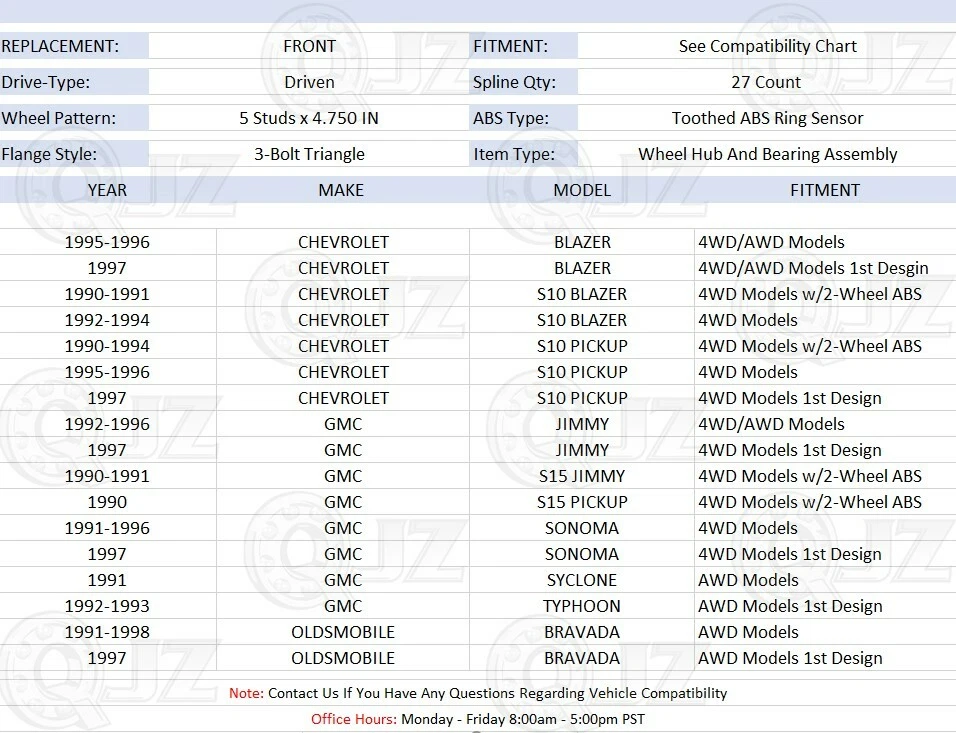 [DELANTERO (cantidad 1 pieza)] Conjunto de buje de rueda de repuesto para GMC Typhoon 1992-1993 AWD Foto 2 de 4