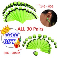 12-60PC Green Acrylic Ear Stretching Kit Large Gauge Taper Plug O-Ring 14G-20MM