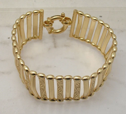 8" Bellezza Wide Cleopatra Link Bracelet Spring Ring Lock Solid Yellow Bronze image 2