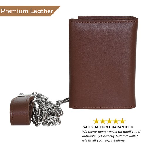 Rustic Genuine Leather Biker Wallet W/ Chain Brown Bi-Fold Trucker Wallet - Picture 5 of 9
