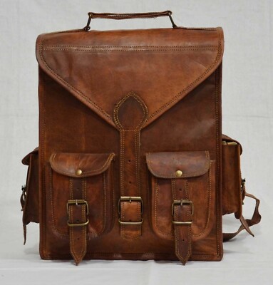 Men's Travel New Handmade Messenger Leather Backpack Bag Rucksack Brown