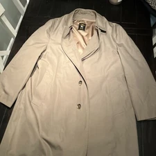 HART SCHAFFNER & MARX Vtg RAINCOAT Rain Trench Coat Mens 44R khaki w/ liner