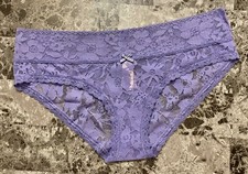 NWT VICTORIA'S SECRET LARGE PERIWINKLE GINGHAM BOW LACE RARE HIPHUGGER PANTIES