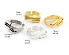 Stripe Ring Adjustable Raw,Antique Silver,Shiny silver-gold plated brass 5378